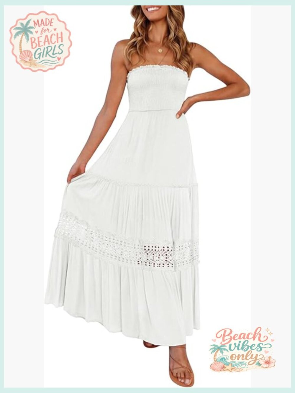 Strapless Off Shoulder Lace Maxi Dress Bohemian Flowy A-Line Beach Sundress